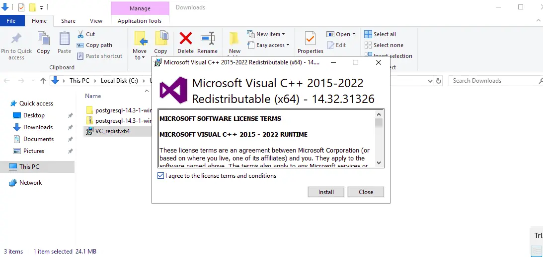 Instalación redistribuible de Microsoft Visual C++