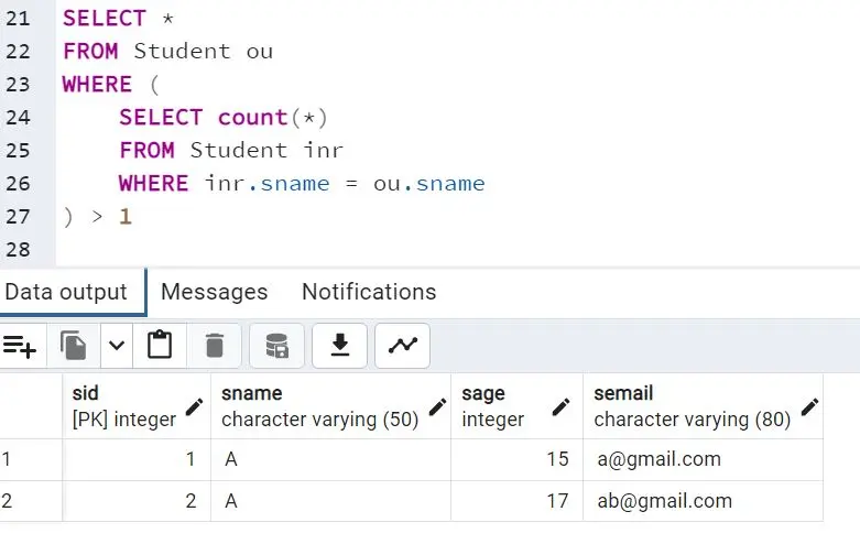 PostgreSQL 重複検索 - クエリ 2