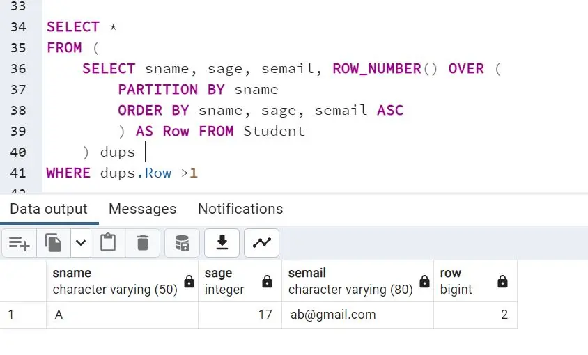 PostgreSQL Find Duplicates - Query 4