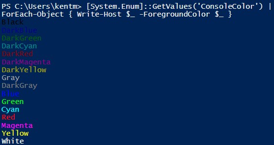 使用 Write-Host 以字体颜色显示颜色值