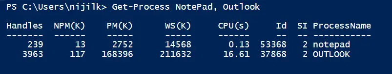 Get-Process Multiple