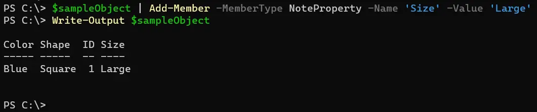 adding properties to objects using powershell - output 1