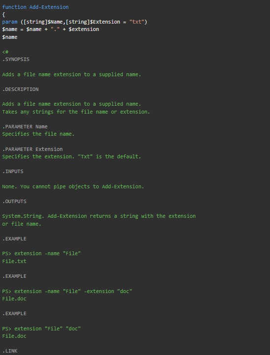 comment-based help for function
