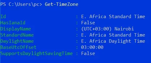 Mostrar zona horaria usando Get-Timezone
