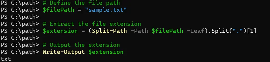使用 PowerShell 获取文件扩展名 - 输出 1