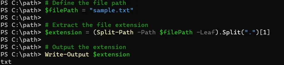 get the file extension using powershell - output 1