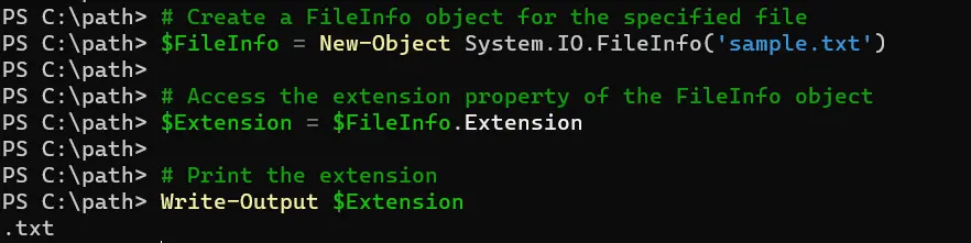 get the file extension using powershell - output 4