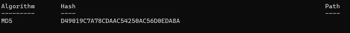 ottenere il checksum md5 in powershell - output 2