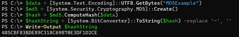getting the md5 checksum in powershell - output 3