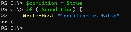 negate a condition in powershell - output 4