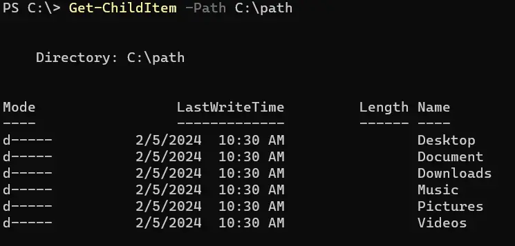 powershell equivalent to ls command - output 4