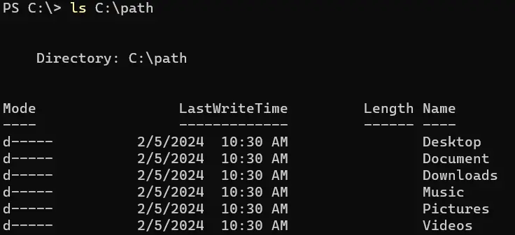 PowerShell 中与 ls 命令等价的命令 - 输出 5