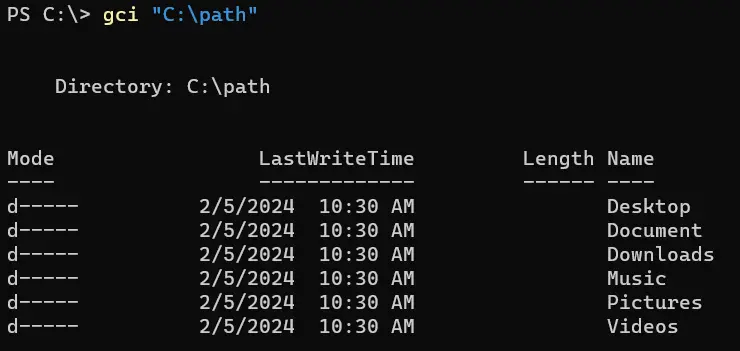 powershell equivalent to ls command - output 6