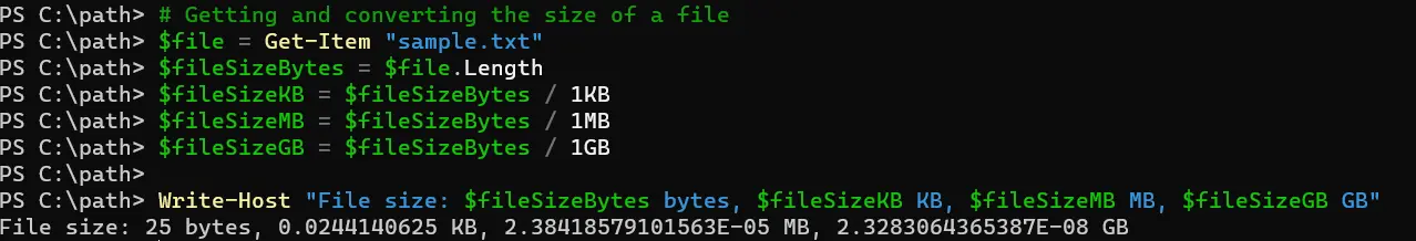 powershell get file size - output 2