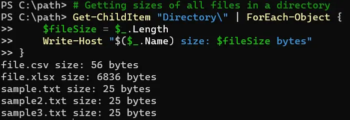 powershell ottieni dimensione file - output 4