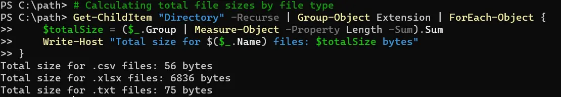 powershell get file size - output 5
