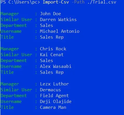 PowerShell CSV 파일에서 열 추출 및 변수에 저장