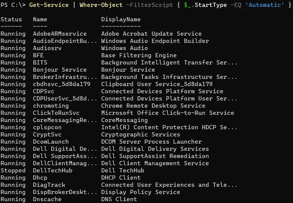 powershell foreach-object aninhado where-object - saída 1