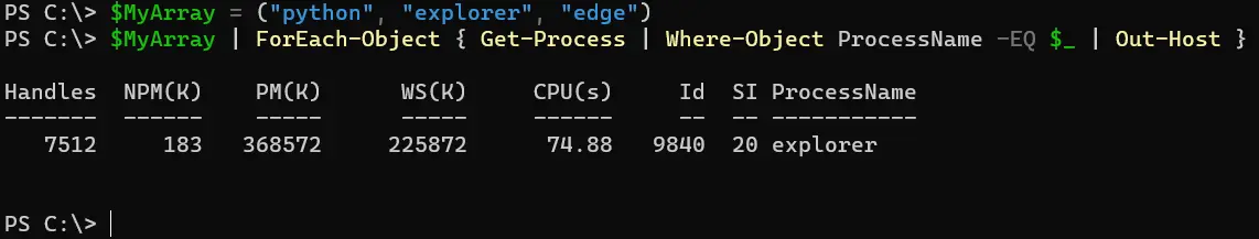 powershell foreach-object aninhado onde-objeto - saída 3