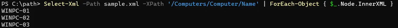powershell analisar xml - saída 1