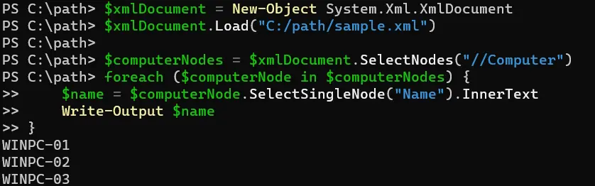 parse xml do powershell - saída 3