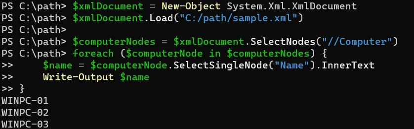 powershell parse xml - output 3