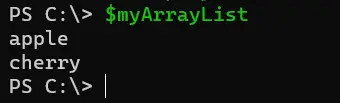 powershell remover item de array - saída 1