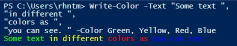 在 PowerShell 中的同一行中列印多種顏色的字串
