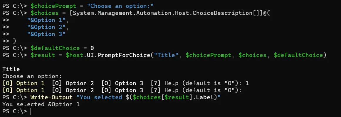 prompt user input in powershell - output 5