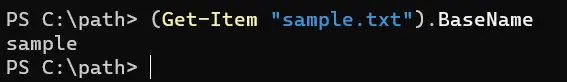 rimuovere il percorso e l&rsquo;estensione dal nome del file in powershell - output 1
