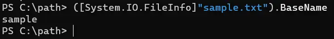 rimuovere percorso ed estensione dal nome del file in powershell - output 3