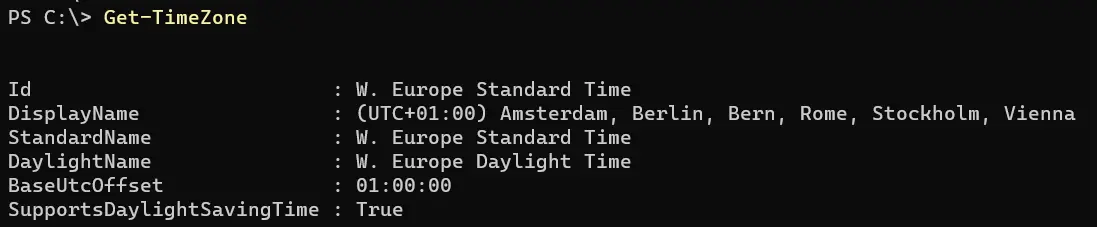 set timezone using powershell - output 1