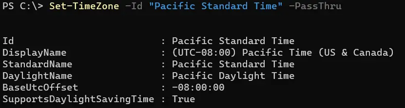 defina o fuso horário usando powershell - saída 3