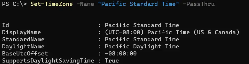 defina o fuso horário usando powershell - saída 4