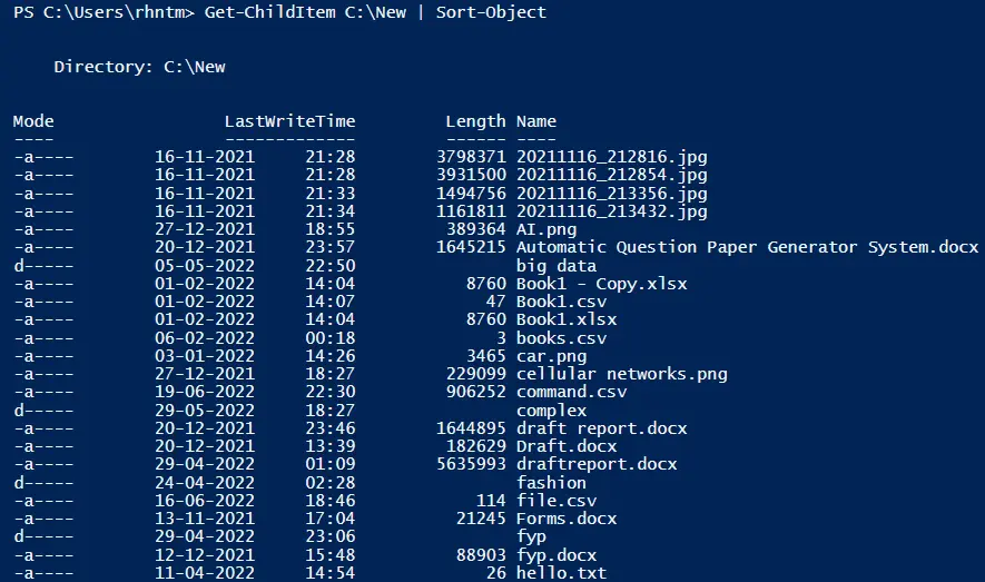 在 PowerShell 中對目錄內容物件進行排序