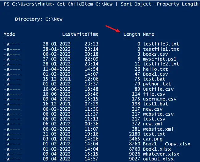 Ordenar objetos por propiedad de longitud en PowerShell