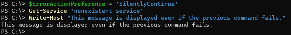 sopprimere gli errori di powershell - output 2