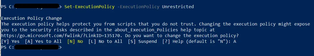 Politique sans restriction PowerShell