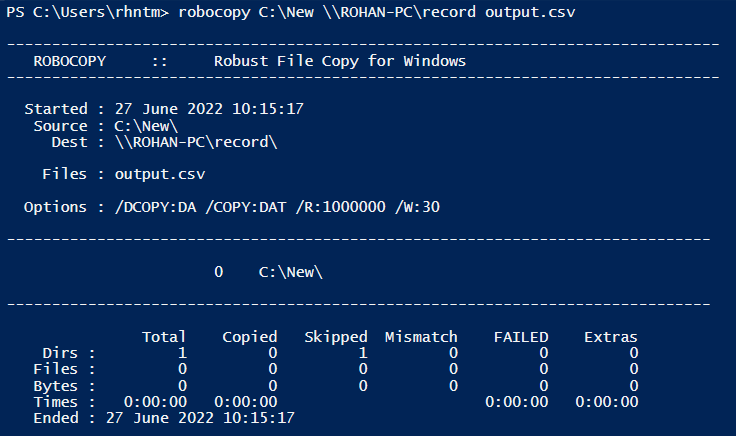 use robocopy command to copy files to a network share