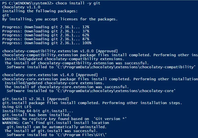 use la herramienta chocolatey para instalar git usando powershell