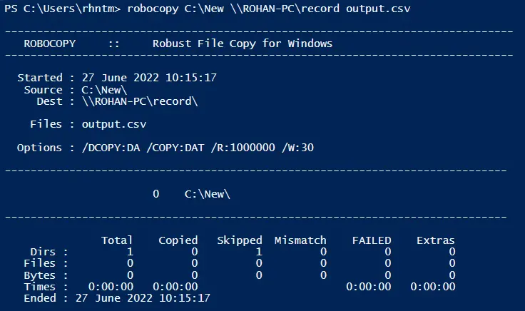 use el comando robocopy para copiar archivos a un recurso compartido de red