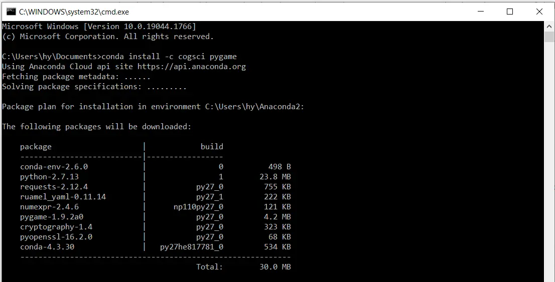 Python 2.7에 파이 게임 설치