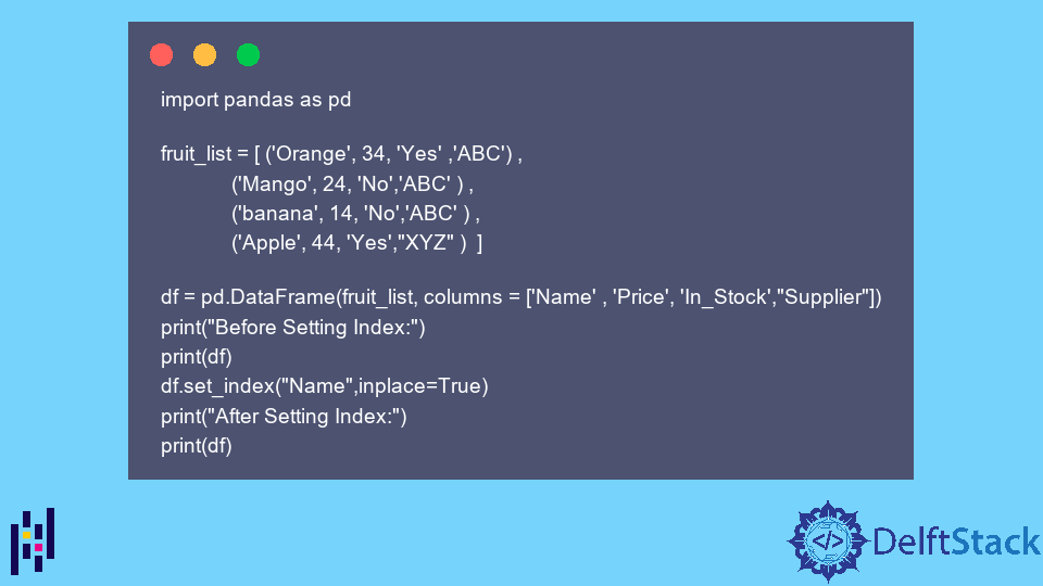 Pandas DataFrame DataFrame.set_index() Function