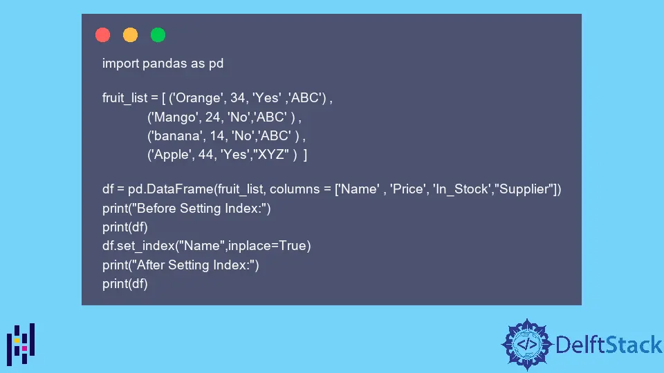 Pandas DataFrame DataFrame.set_index() Funktion