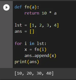 Apply a Function to a List using for loop