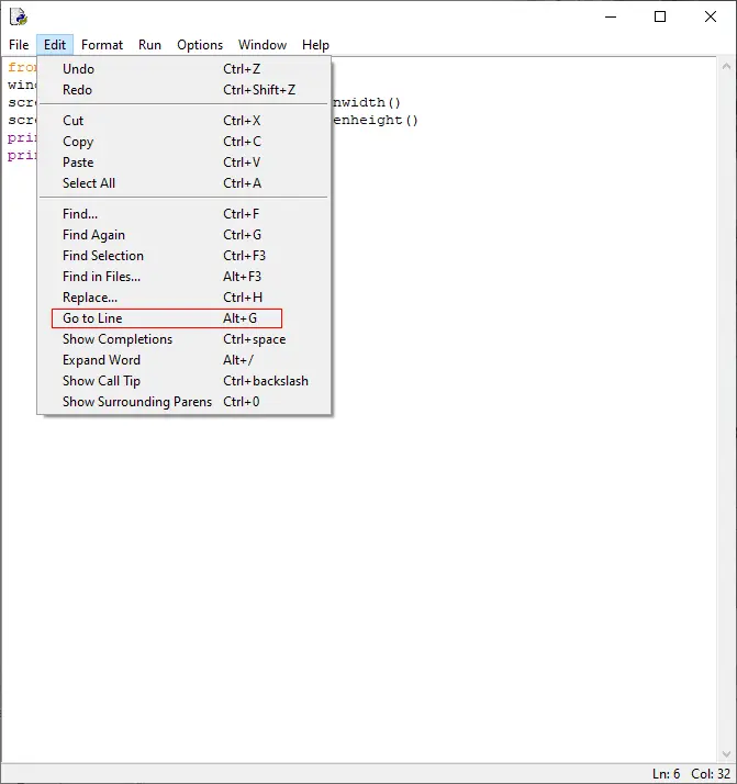 Python Idle Line Numbers - go to line