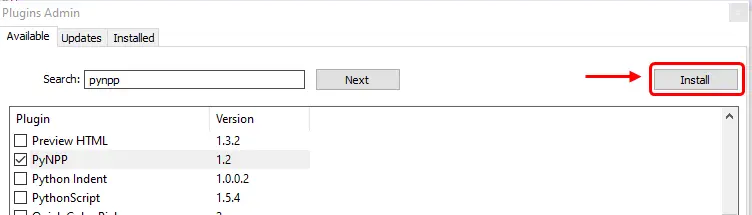 Instale o plugin PyNPP