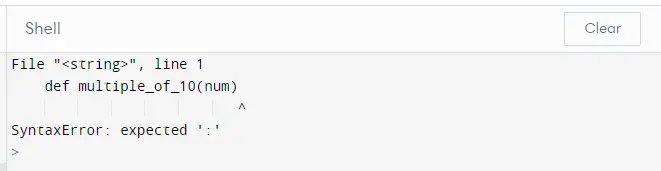 Invalid syntax in python due to missing colon example solution
