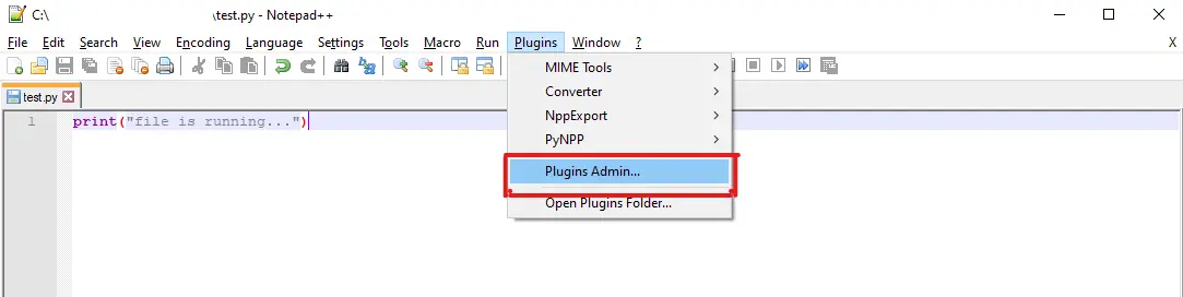 Selecione Plugins Admin no menu suspenso