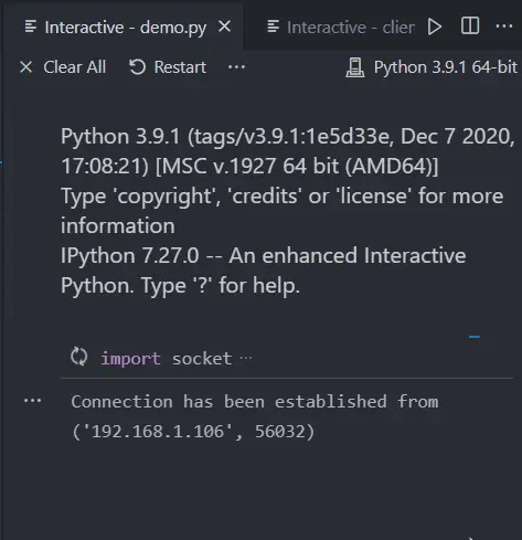 Application With the Socket Module Without Error - Output